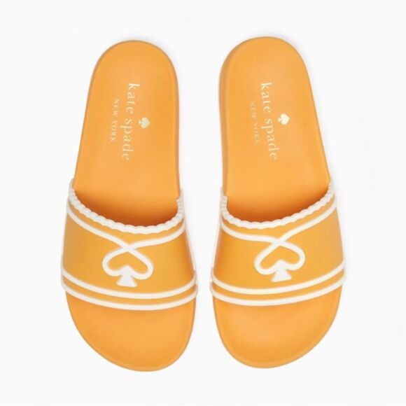 kate spade 8, 9 Brigitte Pool Slide Sunset Blaze Par Gold White - Picture 6 of 6